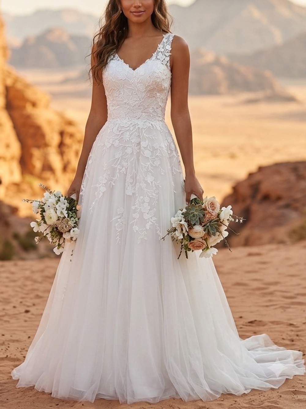 JJs House White Lace V-Neck A-Line Wedding Gown size 4
